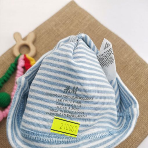 کلاه نوزادی H&M طرح آبی سفید گوشدار لبه تاشده - Image 2