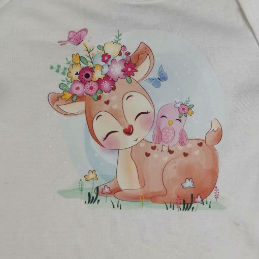 بادی آستین بلند H&M طرح آهو و گنجشک صورتی