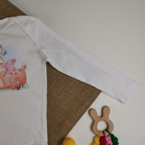 بادی آستین بلند H&M طرح آهو و گنجشک صورتی