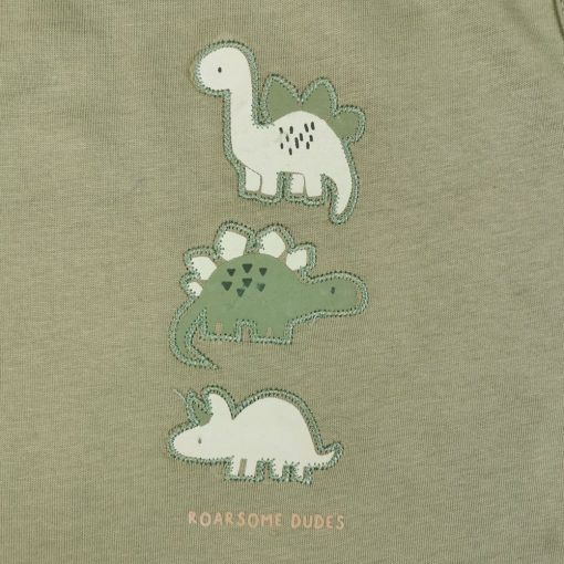 سرهمی جورابدار حلقه ای طرح دایناسور تکه دوزی سبز