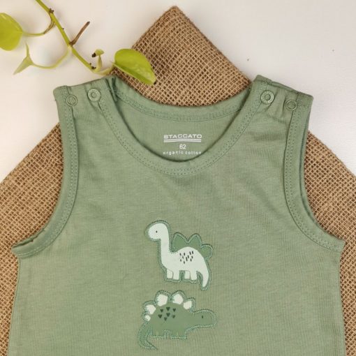 سرهمی جورابدار حلقه ای طرح دایناسور تکه دوزی سبز