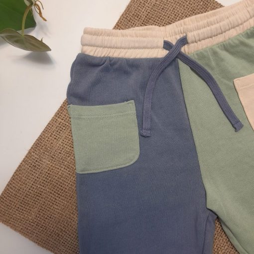 شلوار نوزادی H&M طرح سبز و آبی جیبدار