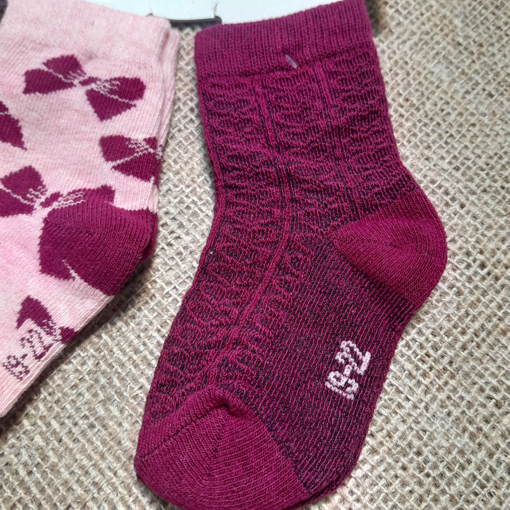 جوراب نوزادی دخترانه آستین کوتاه برند lupilu طرح پاپیون دار ست دو عددی سرخابی رنگ - 12-24 ماه