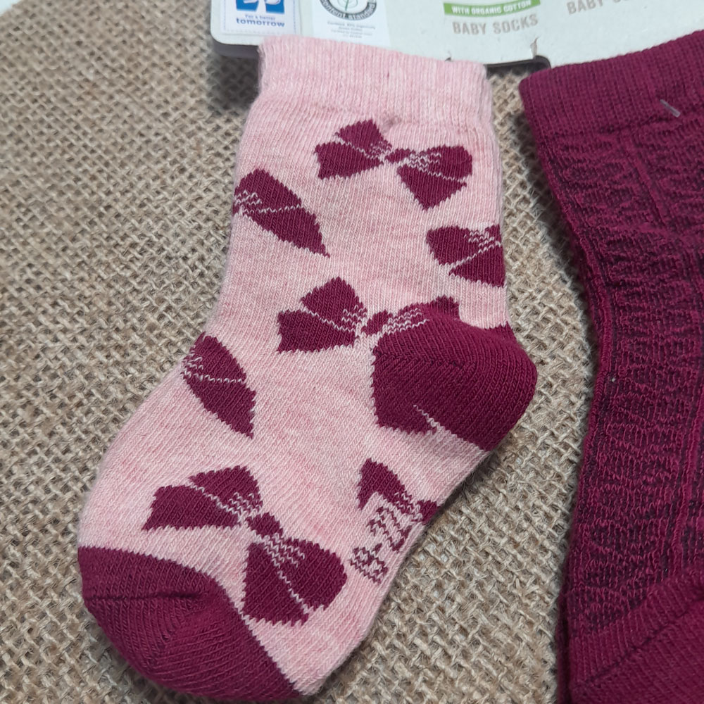 جوراب نوزادی دخترانه آستین کوتاه برند lupilu طرح پاپیون دار ست دو عددی سرخابی رنگ - 12-24 ماه