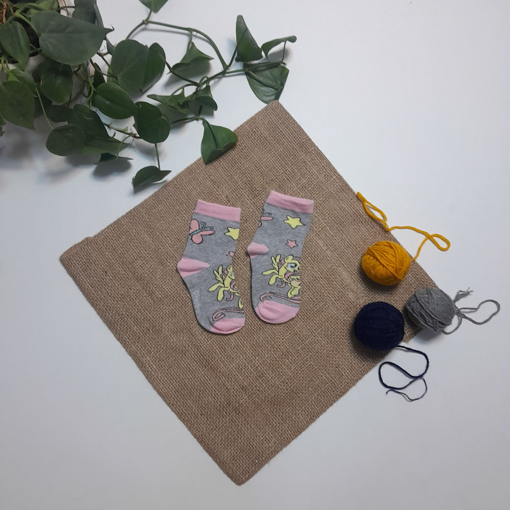 جوراب دخترانه آستین کوتاه طرح یونیکورن صورتی رنگ - 2-4 سال