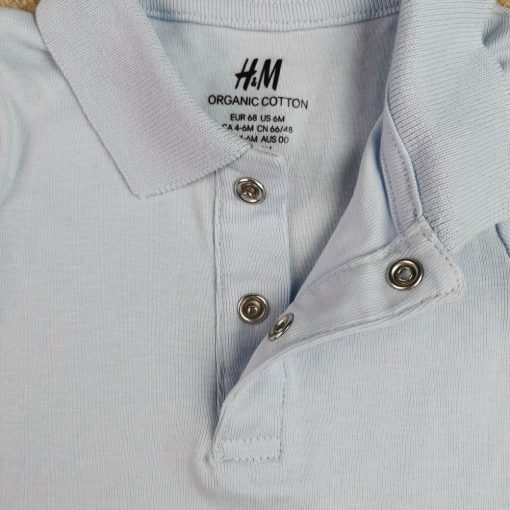 بادی نوزادی پسرانه آستین کوتاه برند h&m یقه دار آبی رنگ