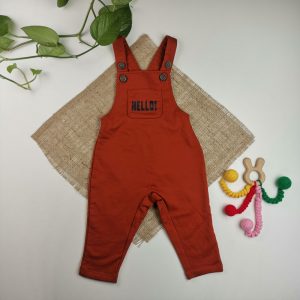 ست بلوز و شلوار نوزادی برند lupilu طرح جیبدار توکرک آجری رنگ