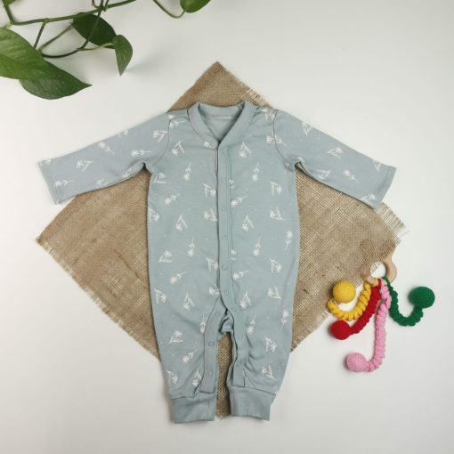 سرهمی نوزادی دخترانه آستین بلند طرح گل سبز پاستلی رنگ - 0-3 ماه