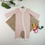 سرهمی نوزادی دخترانه آستین بلند طرح راه راه صورتی رنگ