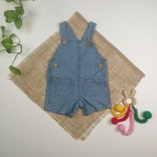 رامپر نوزادی آستین تاپ جیب دار آبی رنگ - 3 ماه