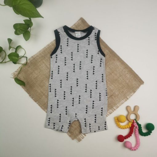 رامپر نوزادی پسرانه آستین تاپ طوسی رنگ