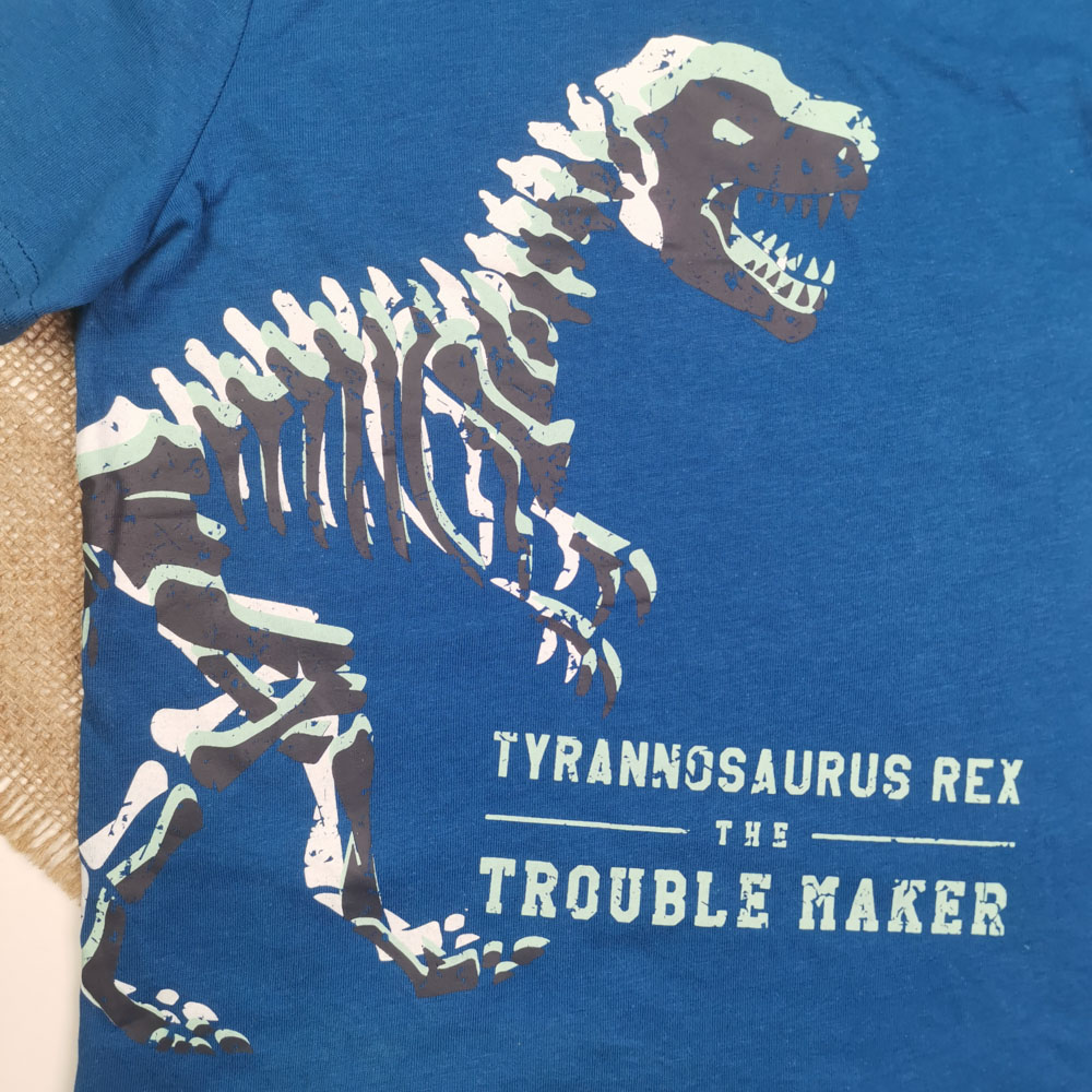 تیشرت نوزادی پسرانه آستین کوتاه برند لوپیلو طرح دایناسور آبی تیره رنگ