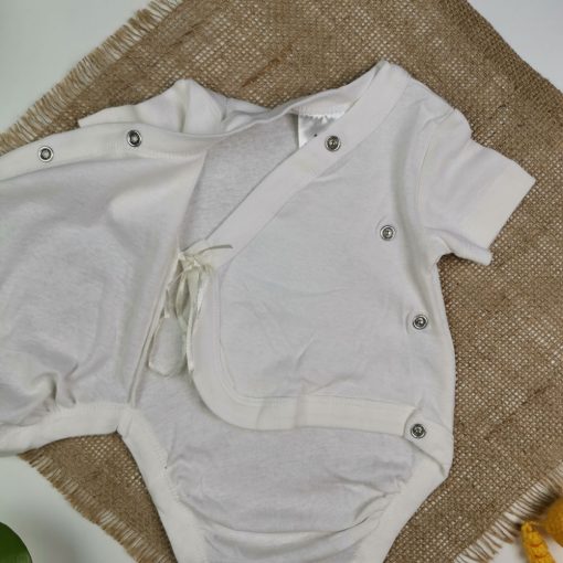 بادی نوزادی آستین کوتاه برند twins چپ و راستی سفید رنگ - 0-3 ماه