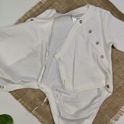 بادی نوزادی آستین بلند برند twins چپ و راستی سفید رنگ