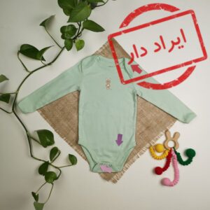 بادی نوزادی دخترانه آستین بلند طرح خرگوش سبز صابونی رنگ