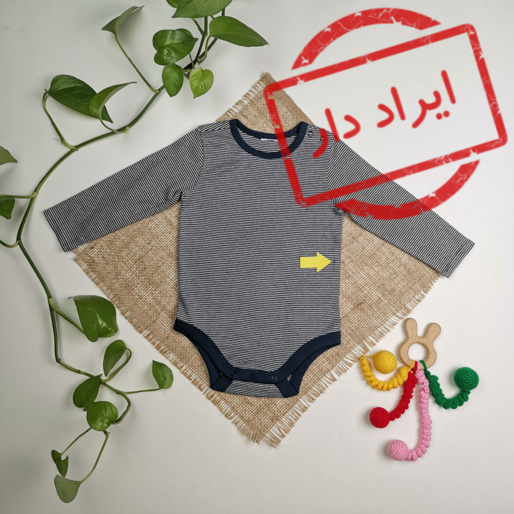 بادی نوزادی پسرانه آستین بلند طرح راه راه سرشانه دکمه دار سرمه ای رنگ - 6-9 ماه