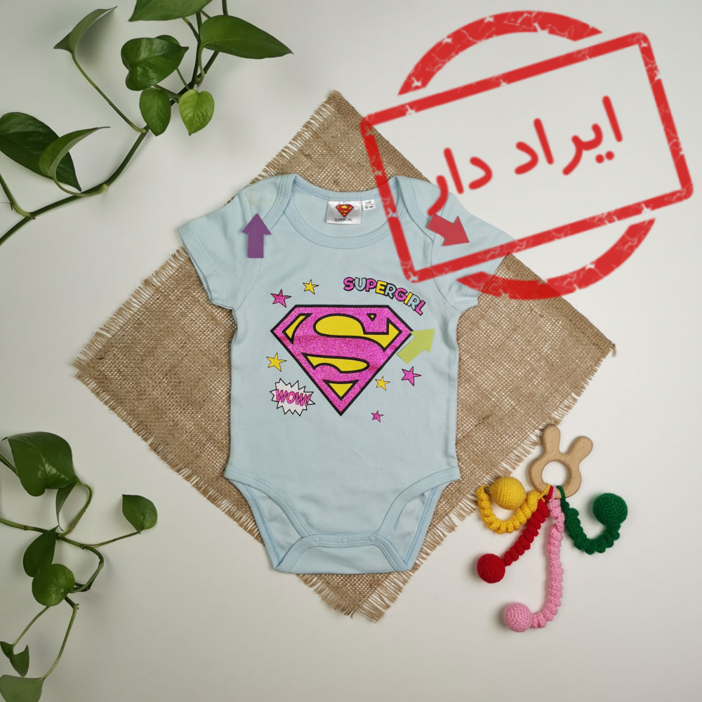 بادی نوزادی دخترانه آستین کوتاه طرح سوپرگرل آبی روشن رنگ - 6 ماه