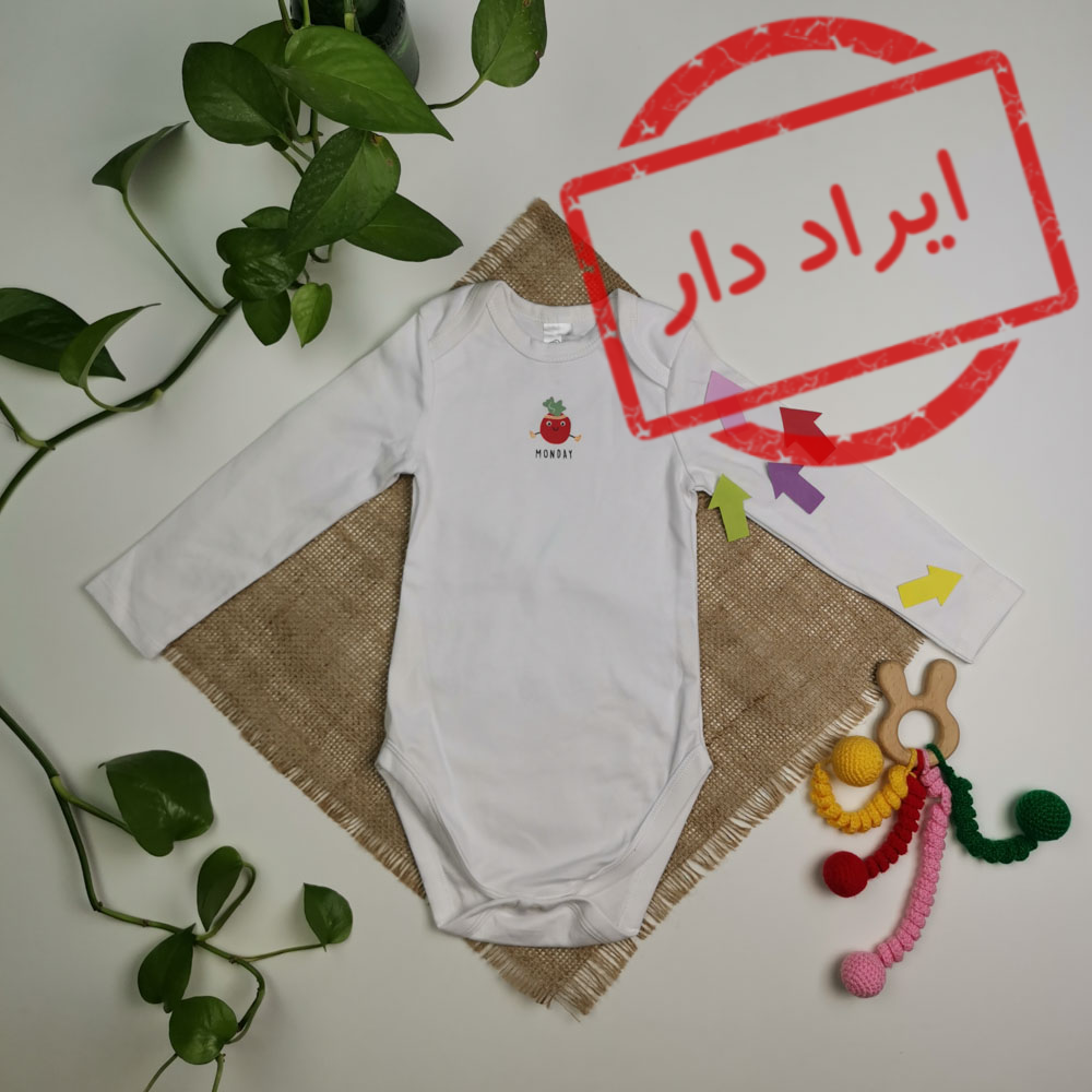 بادی نوزادی آستین بلند برند baby club طرح نوشته دار سفید رنگ - 6-9 ماه
