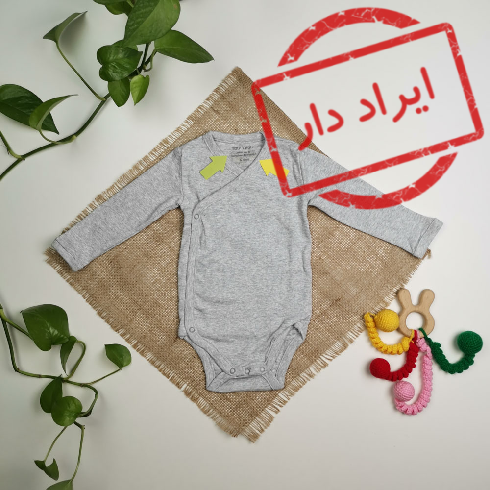 بادی نوزادی آستین بلند چپ و راستی طوسی رنگ - 6 ماه