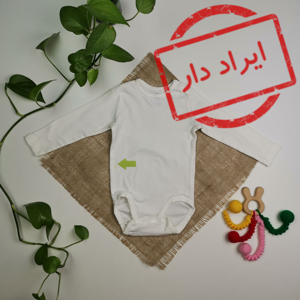 بادی نوزادی آستین بلند برند h&m سرشانه دکمه دار سفید رنگ - 6-9 ماه
