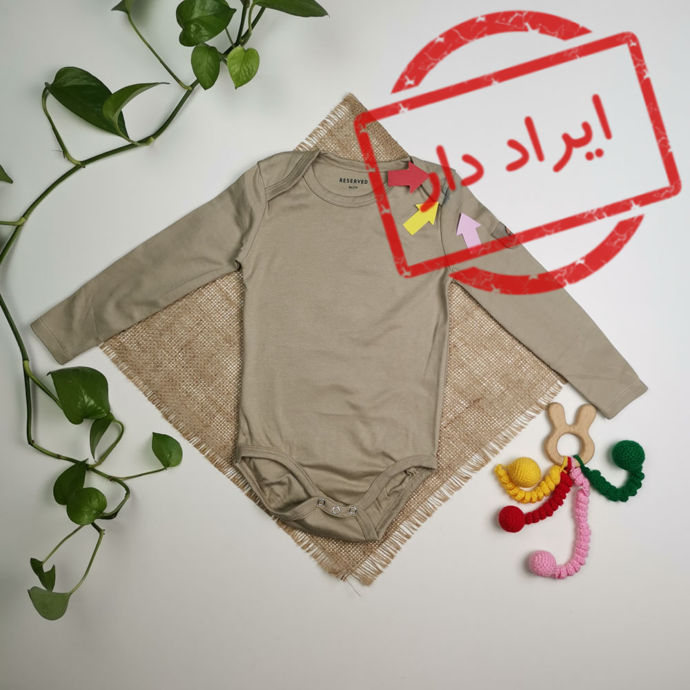 بادی نوزادی آستین بلند طرح پرنده خاکی رنگ - 12-18 ماه