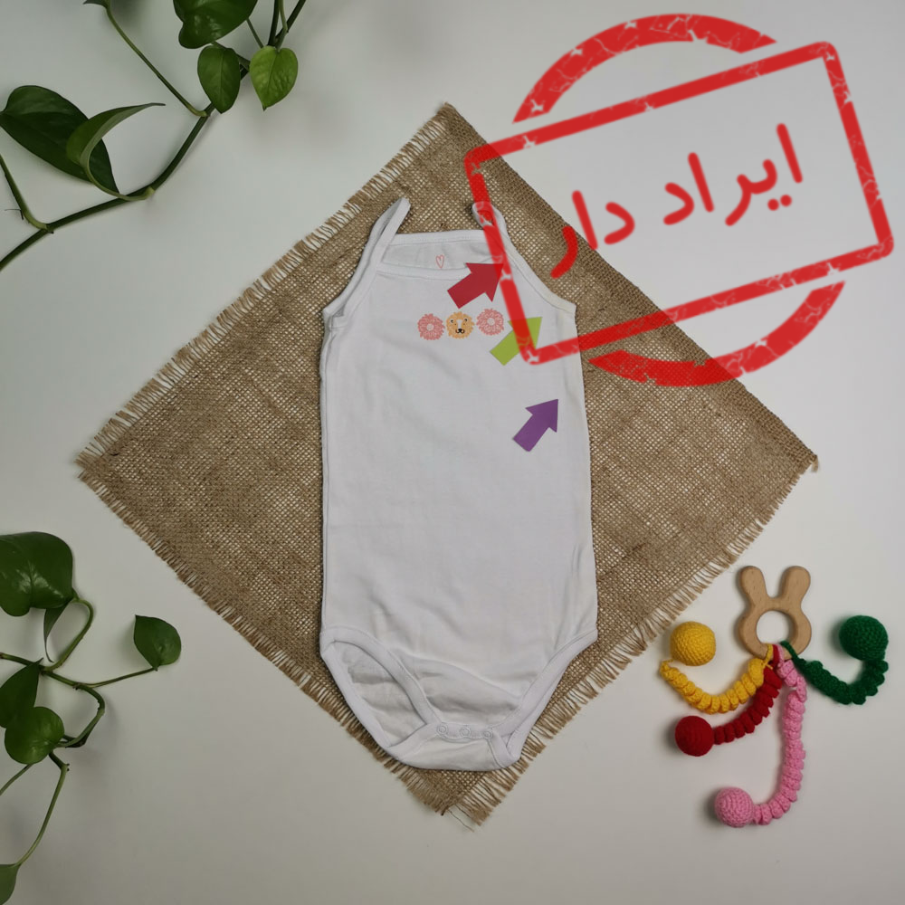 بادی نوزادی دخترانه آستین تاپ طرح گل دار سفید رنگ - 9-12 ماه