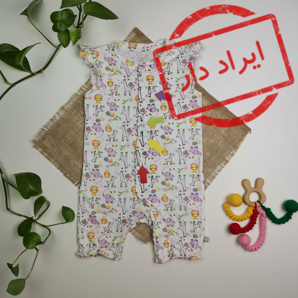 رامپر نوزادی دخترانه آستین تاپ طرح حیوانات جنگل سفید رنگ - 3-4 سال