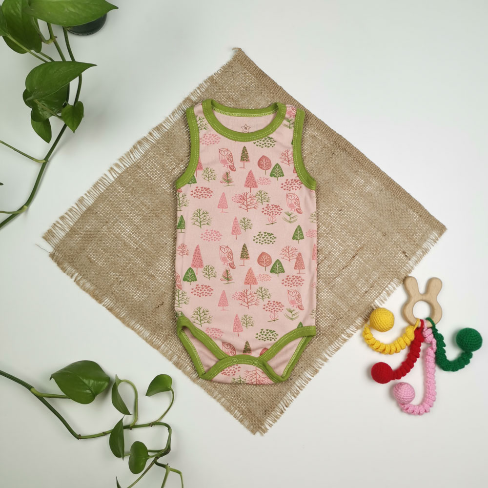 بادی نوزادی دخترانه آستین تاپ طرح درخت کالباسی رنگ - 6-9 ماه