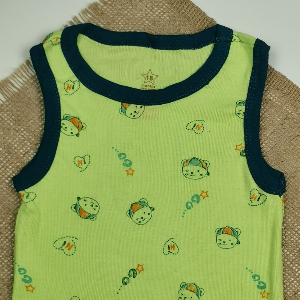 بادی نوزادی پسرانه آستین تاپ طرح خرس سبز رنگ - 12-18 ماه