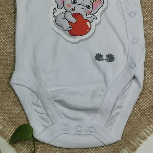 بادی نوزادی آستین کوتاه برند twins طرح فیل طوسی رنگ - Image 5