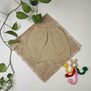 شلوارک نوزادی طرح کمرکش خاکی رنگ