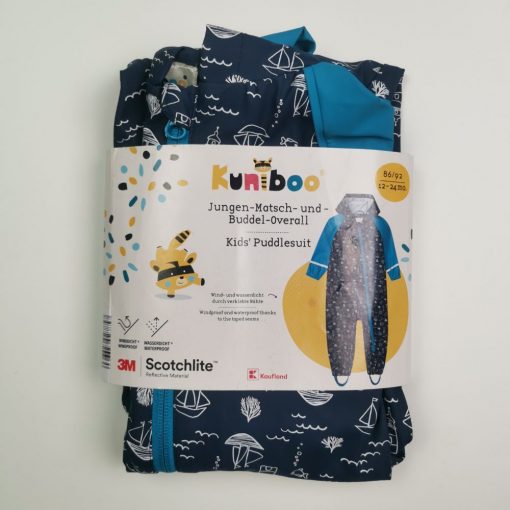 سرهمی بارونی پسرانه آستین بلند برند kuniboo طرح قایق سرمه ای تیره رنگ