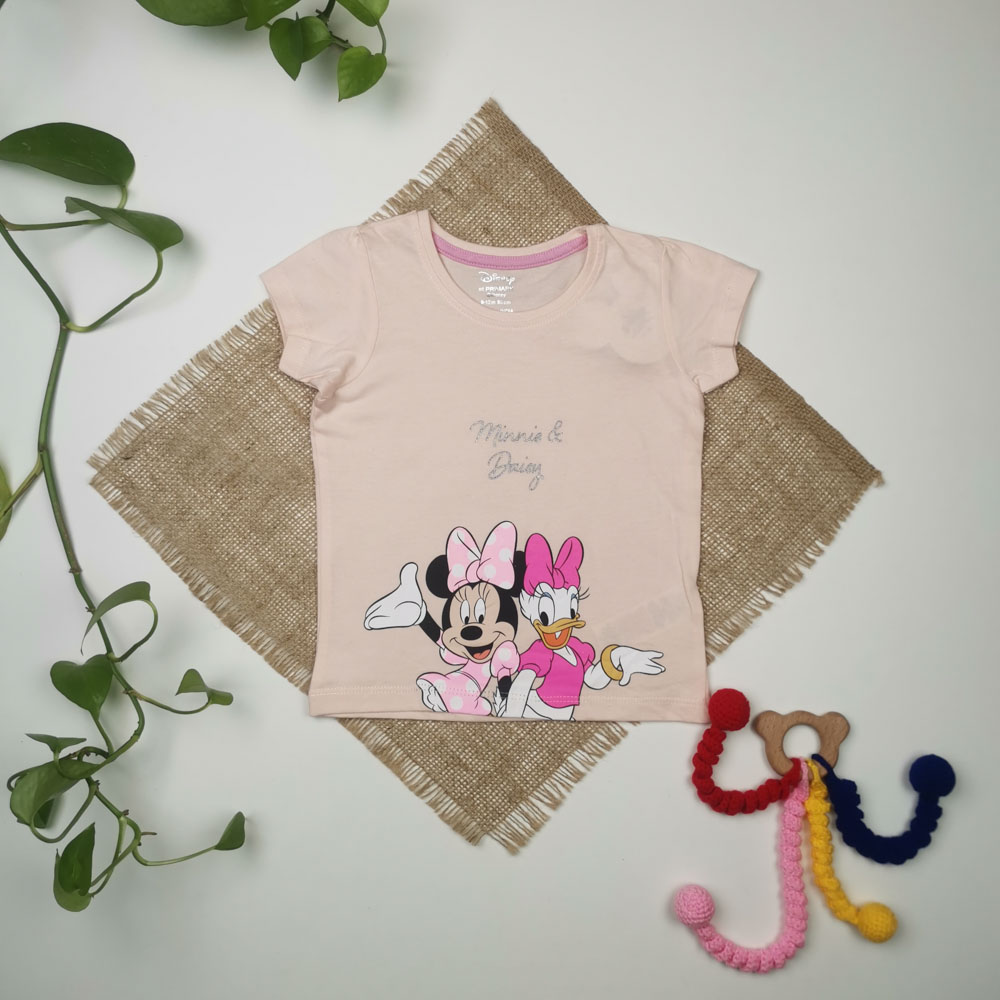 تیشرت نوزادی دخترانه آستین کوتاه برند disney طرح مینی موس گلبهی رنگ