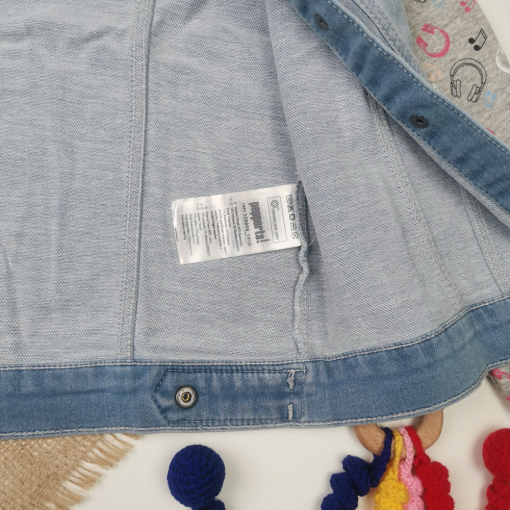 کت جین نوزادی دخترانه آستین بلند برند pepperts طرح موسیقی کلاه دار آبی رنگ - Image 14