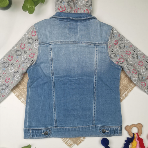 کت جین نوزادی دخترانه آستین بلند برند pepperts طرح موسیقی کلاه دار آبی رنگ - Image 15