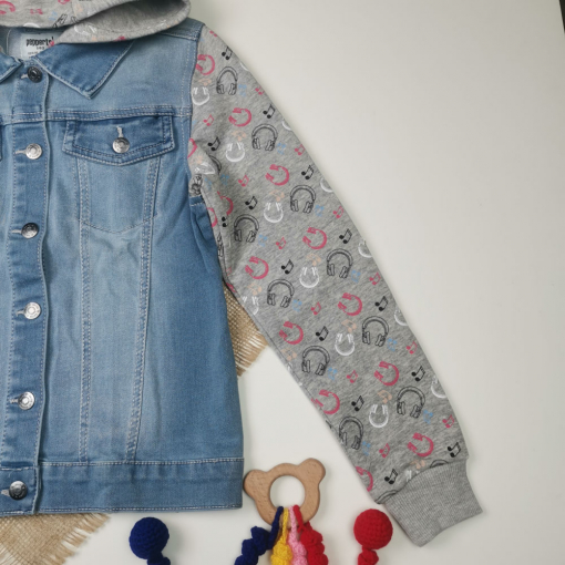 کت جین نوزادی دخترانه آستین بلند برند pepperts طرح موسیقی کلاه دار آبی رنگ - Image 6