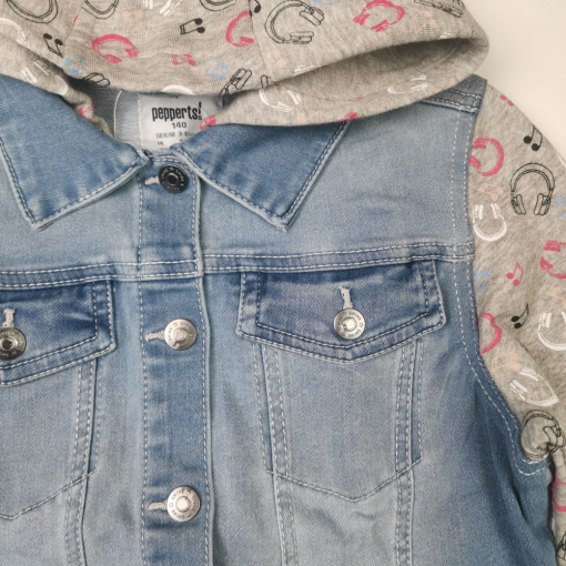 کت جین نوزادی دخترانه آستین بلند برند pepperts طرح موسیقی کلاه دار آبی رنگ - Image 8