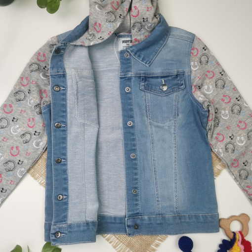 کت جین نوزادی دخترانه آستین بلند برند pepperts طرح موسیقی کلاه دار آبی رنگ - Image 11