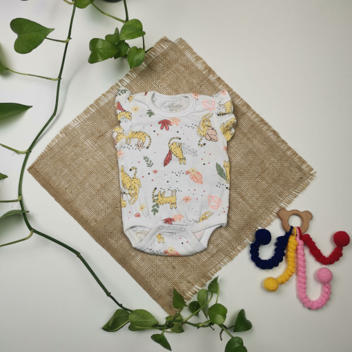 بادی نوزادی دخترانه آستین تاپ برند so cute طرح ببر پرک دار سفید رنگ