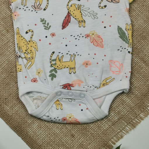 بادی نوزادی دخترانه آستین تاپ برند so cute طرح ببر پرک دار سفید رنگ