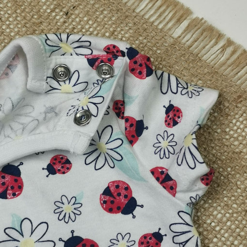 بادی نوزادی دخترانه آستین کوتاه برند so cute طرح کفشدوزک بابونه سفید رنگ - 3 تا 6 ماه