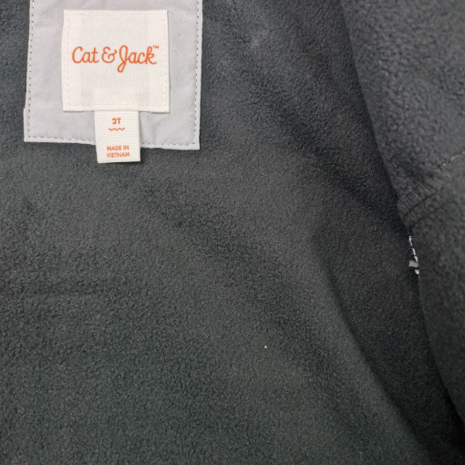 سویشرت پسرانه آستین بلند برند cat and jack طرح کلاه دار زیپ دار طوسی رنگ - 2 سال