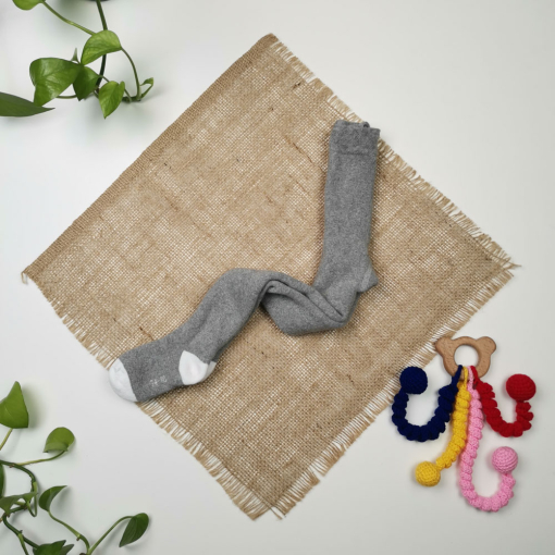 جوراب شلواری نوزادی تو حوله ای طوسی رنگ