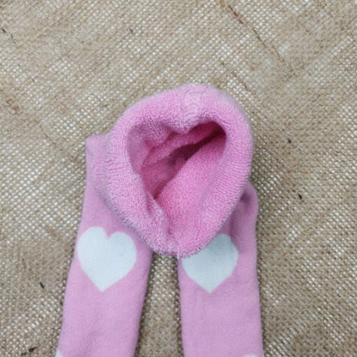 جوراب شلواری نوزادی طرح قلبی تو حوله ای صورتی رنگ