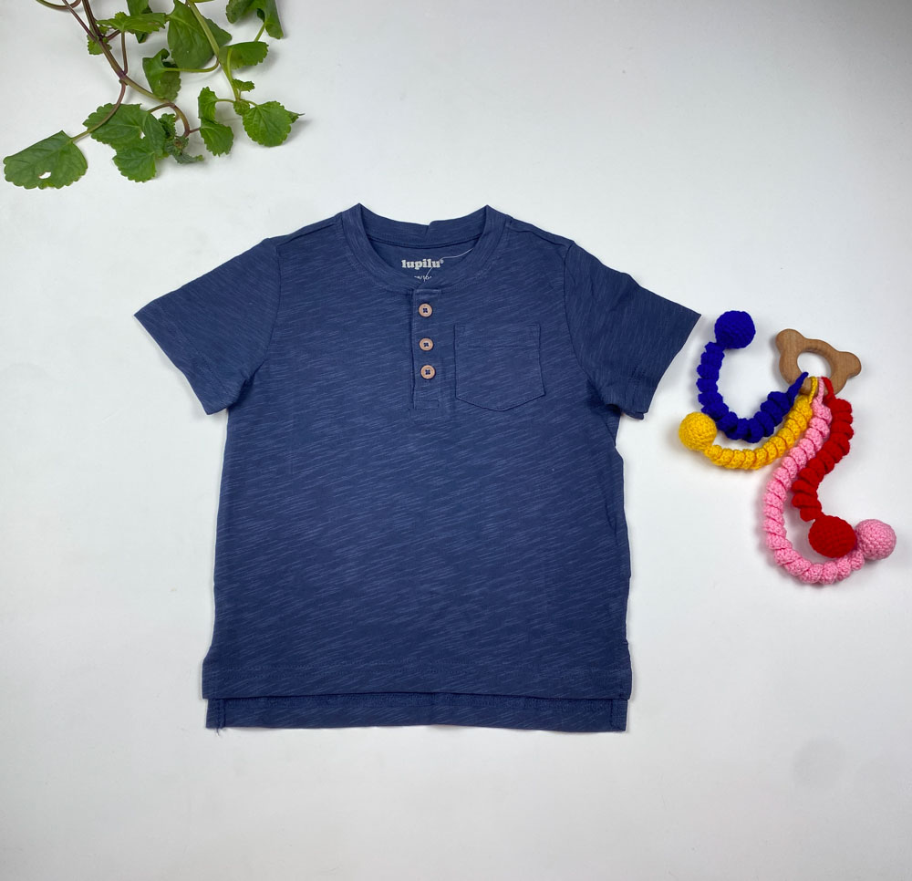 تیشرت پسرانه آستین کوتاه برند لوپیلو دکمه دار سرمه ای رنگ