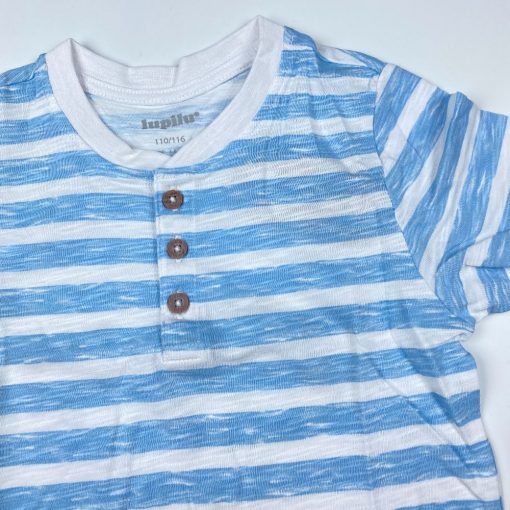 تیشرت پسرانه آستین کوتاه برند لوپیلو طرح راه راه دکمه دار سفید رنگ - Image 5