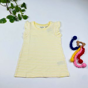 تیشرت دخترانه آستین تاپ برند لوپیلو طرح راه راه پرک پرکی زرد رنگ