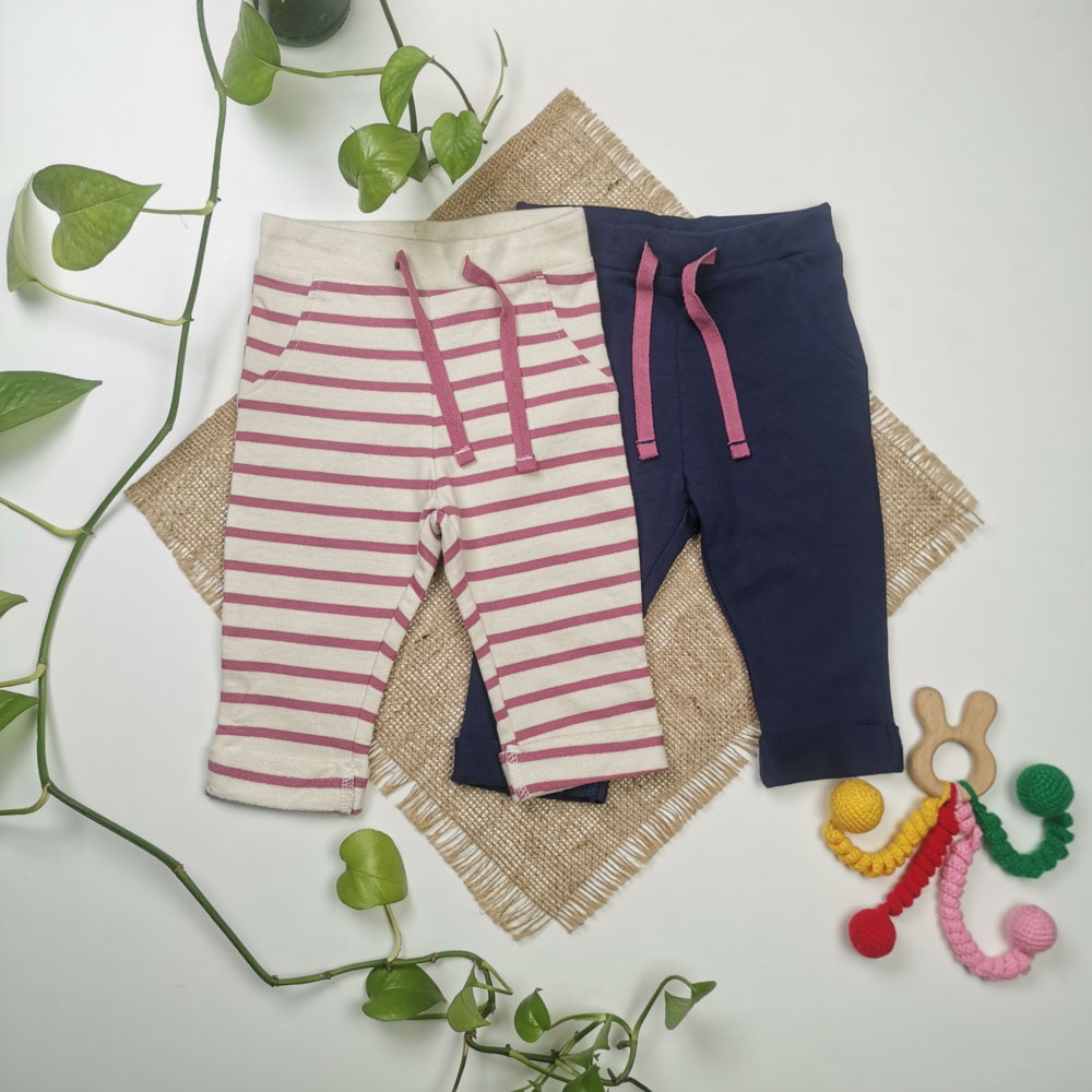 ست دو عددی شلوار دورس نوزادی برند لوپیلو طرح راه راه کمربند دار سرمه ای رنگ - 2 تا 6 ماه