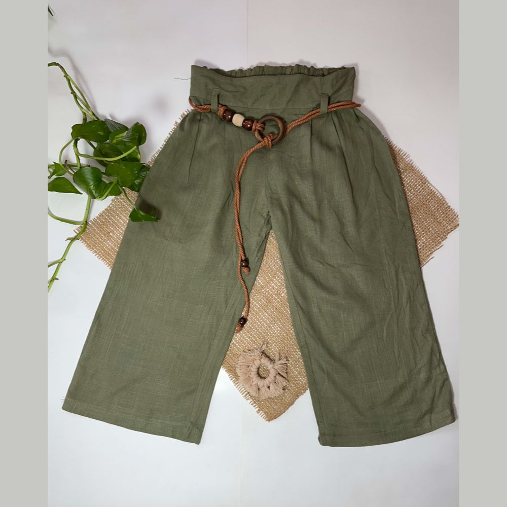 شلوار دخترانه راسته برند Intelligent طرح کمربندی سبز زیتونی رنگ - 2 تا 3 سال