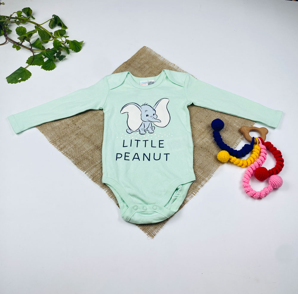 بادی نوزادی آستین بلند برند دیزنی طرح فیل پاستیلی رنگ - 6 تا 12 ماه